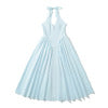 V-neck cinched waist hanging neck tie mid length dress for women