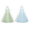 V-neck cinched waist hanging neck tie mid length dress for women